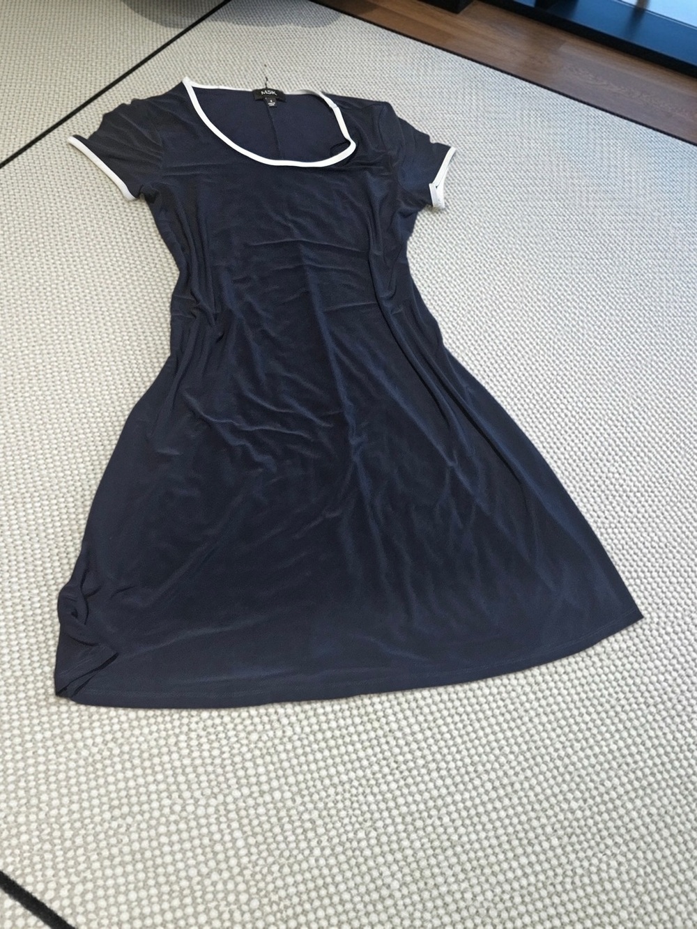 MSK Navy Fit & Flare Dress White Trim Size Small